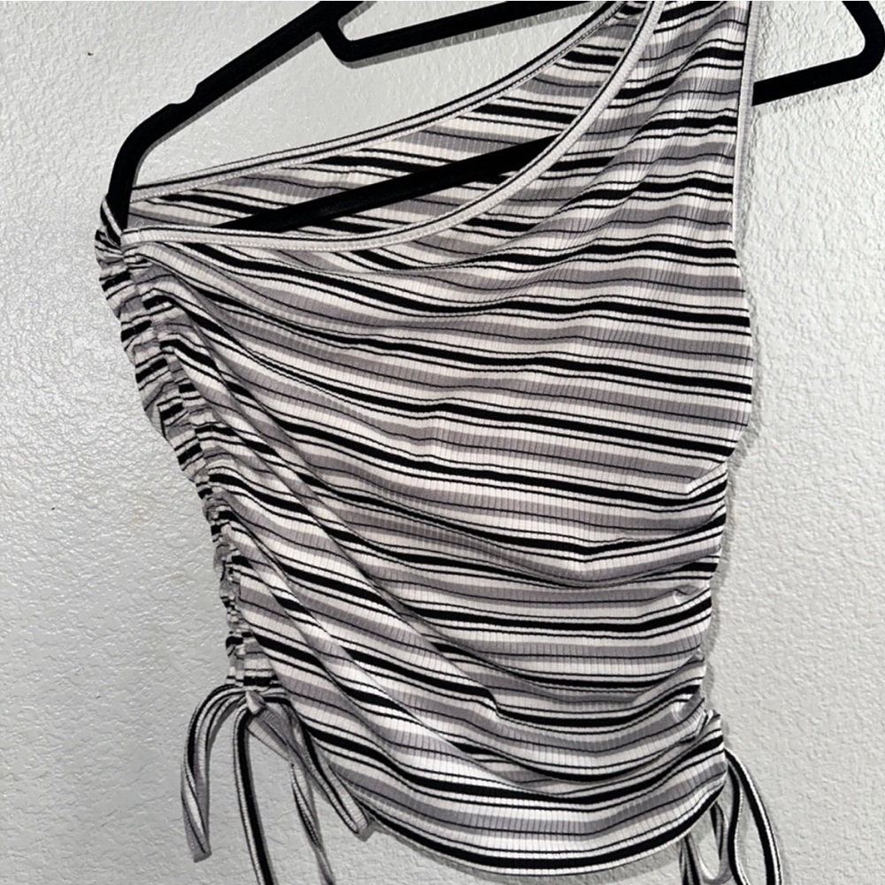 SHEIN Gray Sleeveless Asymmetrical Ruched Tie Front Top
